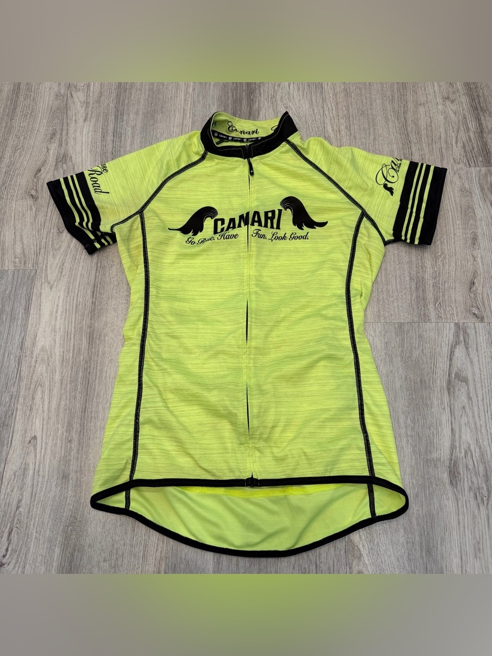 Canari USA Made Neon Yellow Cycling Jersey Full Zip Medium